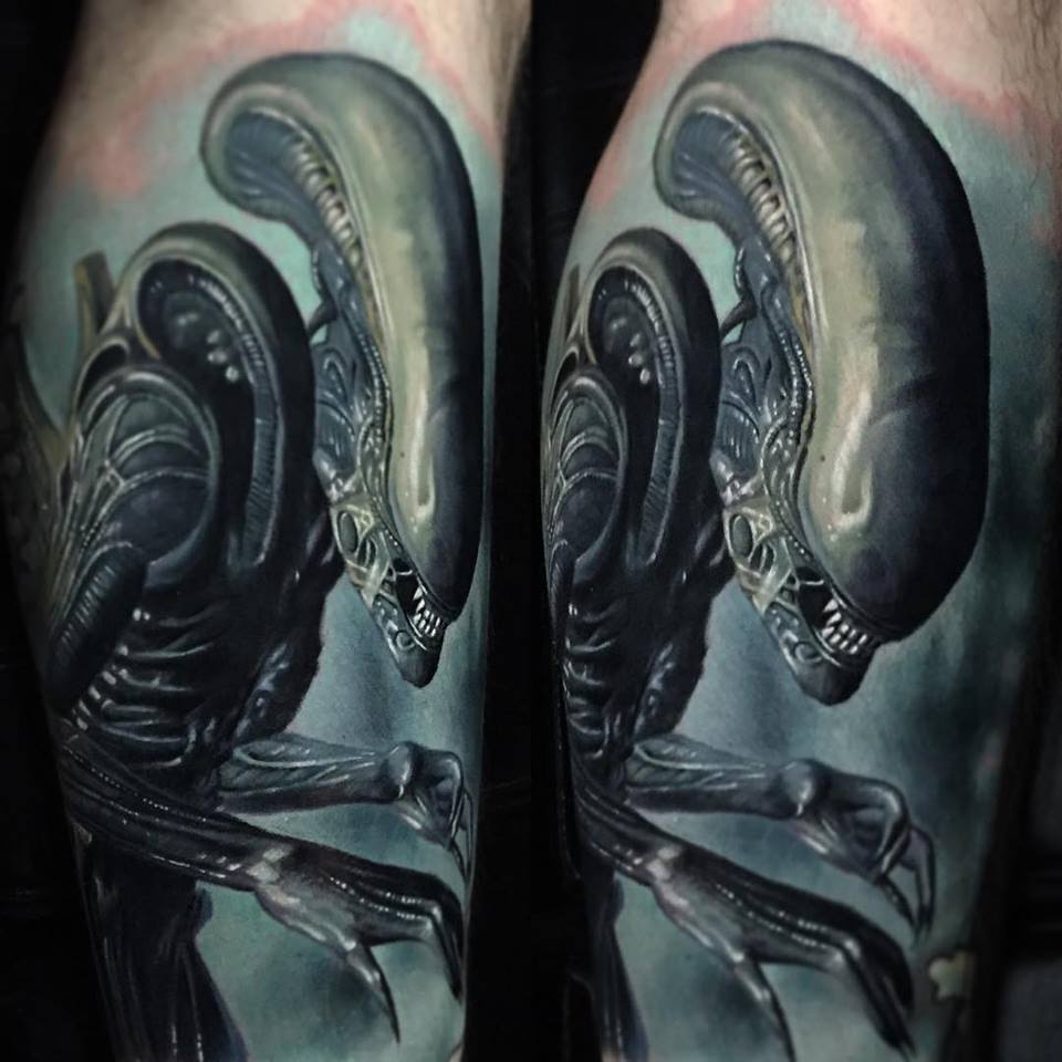 My Xenomorph tattoo. Not finished. By Ben McCullough at The Butcher's Block  tattoo parlour in Wigan UK. : r/tattoos